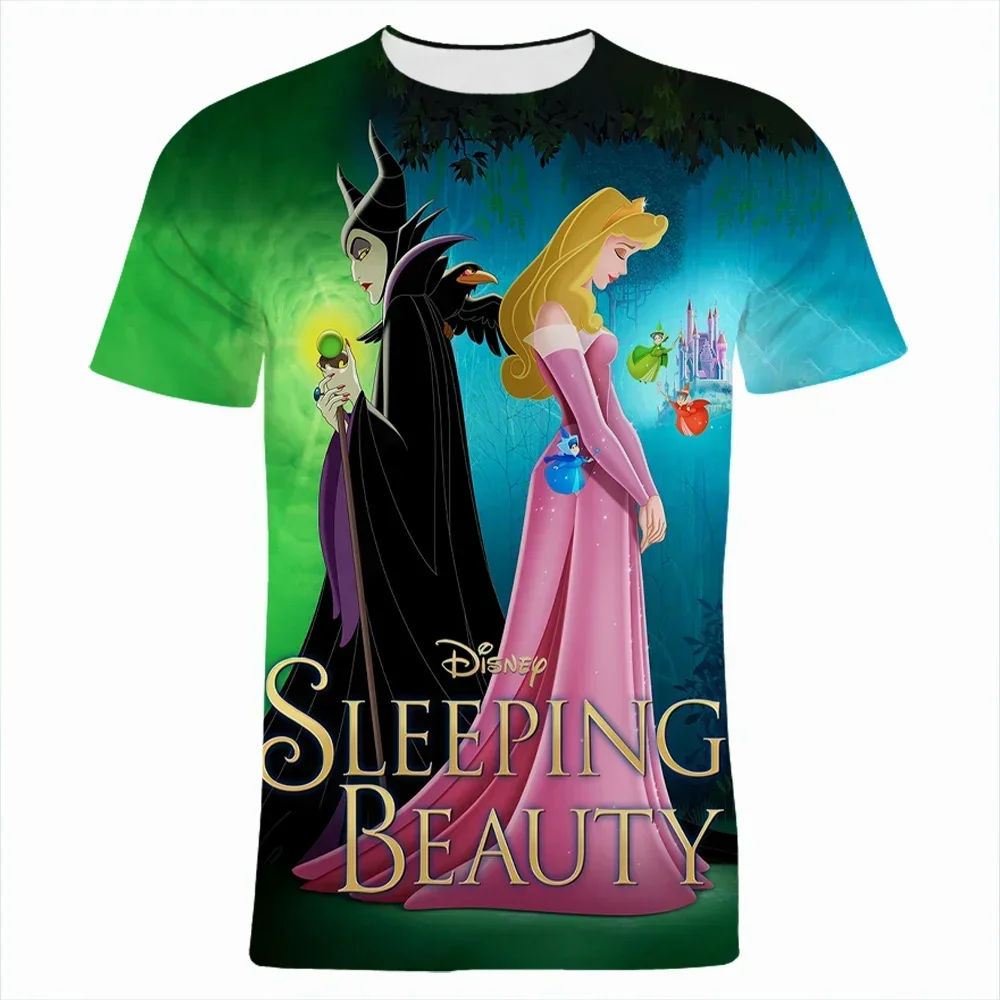 2024 Summer Disney Anime Sleeping Beauty 3D Print T-Shirt Cartoon Maleficent 3D Print Uomo Donna Fashion T-Shirt Kids Tees Tops