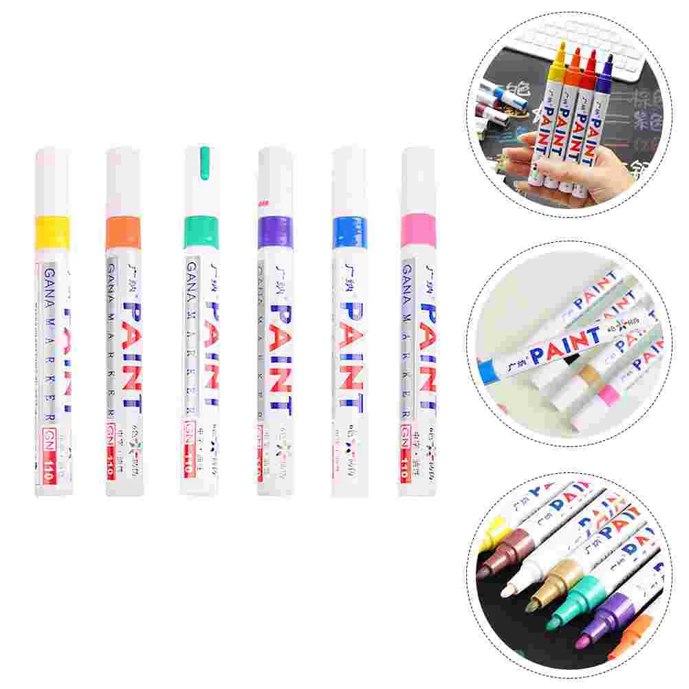 6 Pcs Painting Pen Marking Graffiti Use Pens Office Home Oil Paintbrush Tool Plastic Car Marker Coat Waterproof 20 pcs double ended marker pen paint oil base markers dry erase paintbrush sketch oily painting plastic marking