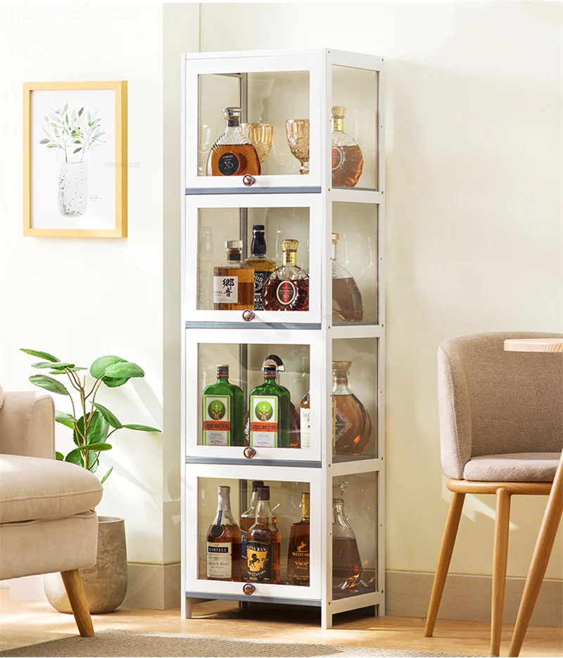 Modern Bamboo Wine Cabinets for Living Room Display Cabinet Multi-functional Multi-layer Bar Furniture Household Small Wine Rack
