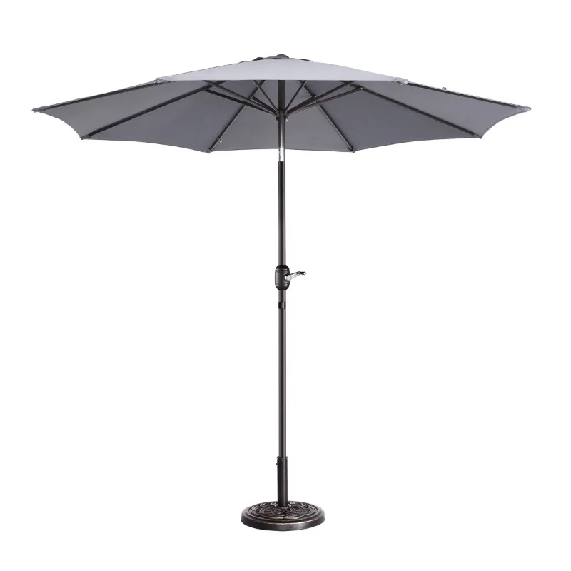 

9' Outdoor Patio Umbrella with 8 Ribs, Aluminum Pole and Auto Tilt, Fade Resistant Market Umbrella, Gray