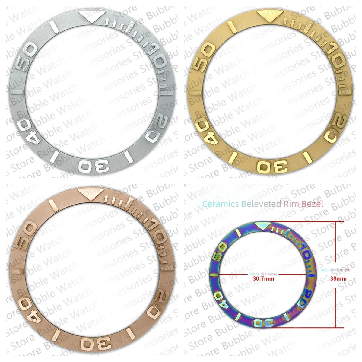 Inserto Per Lunetta In Ceramica Nera Argento Oro 38Mm * 30.7Mm Adatto Per Orologio Da Polso Meccanico Rolex Ym