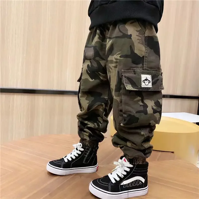 

Korean Baby Clothes Camouflage Pants for Kids Boys Cotton Teenage Elastic Waist Cargo Pant Autumn Children Loose Trousers 10 12Y