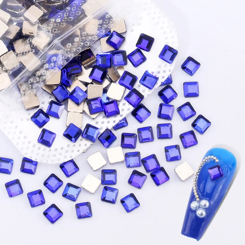 100/500 Stück Saphirblau Boutique Nail Art Strasssteine mit flachem Boden Glaskristall 3D Nageldekoration Mehrere Formen Großhandel – Detail 11