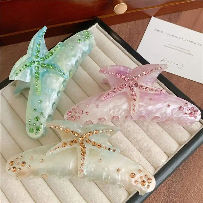 Seestern-Haarklammer für Frauen, Strass-Acetat-Klauenclip, Urlaubsschmuck, Haarspange, trendige Krallenklammern, Haar-Accessoires