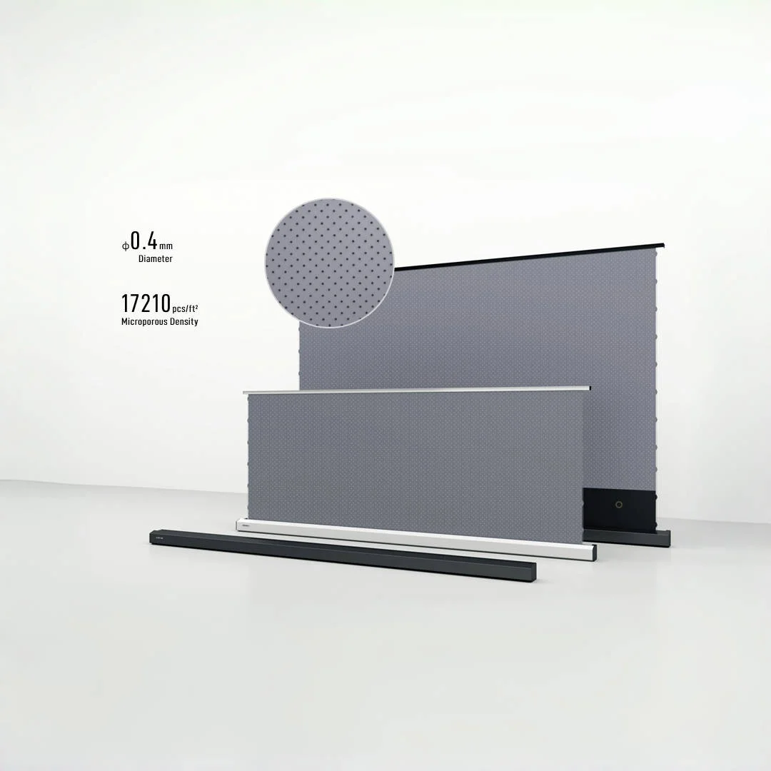 Schermo per proiettore sollevabile motorizzato 16:9 Tessuto acustico trasparente perforato anti-luce da 150'' per home theater 4K Ultra HD - immagine 3