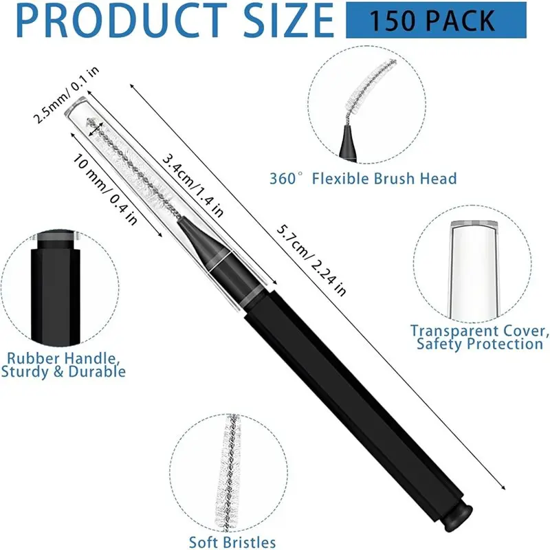 B90B-치간 칫솔 150개입, 교정기용, 부드러운 나선형 브러시 헤드가 있는 플라스틱 브러시 클리너, 치아 사이 청소용