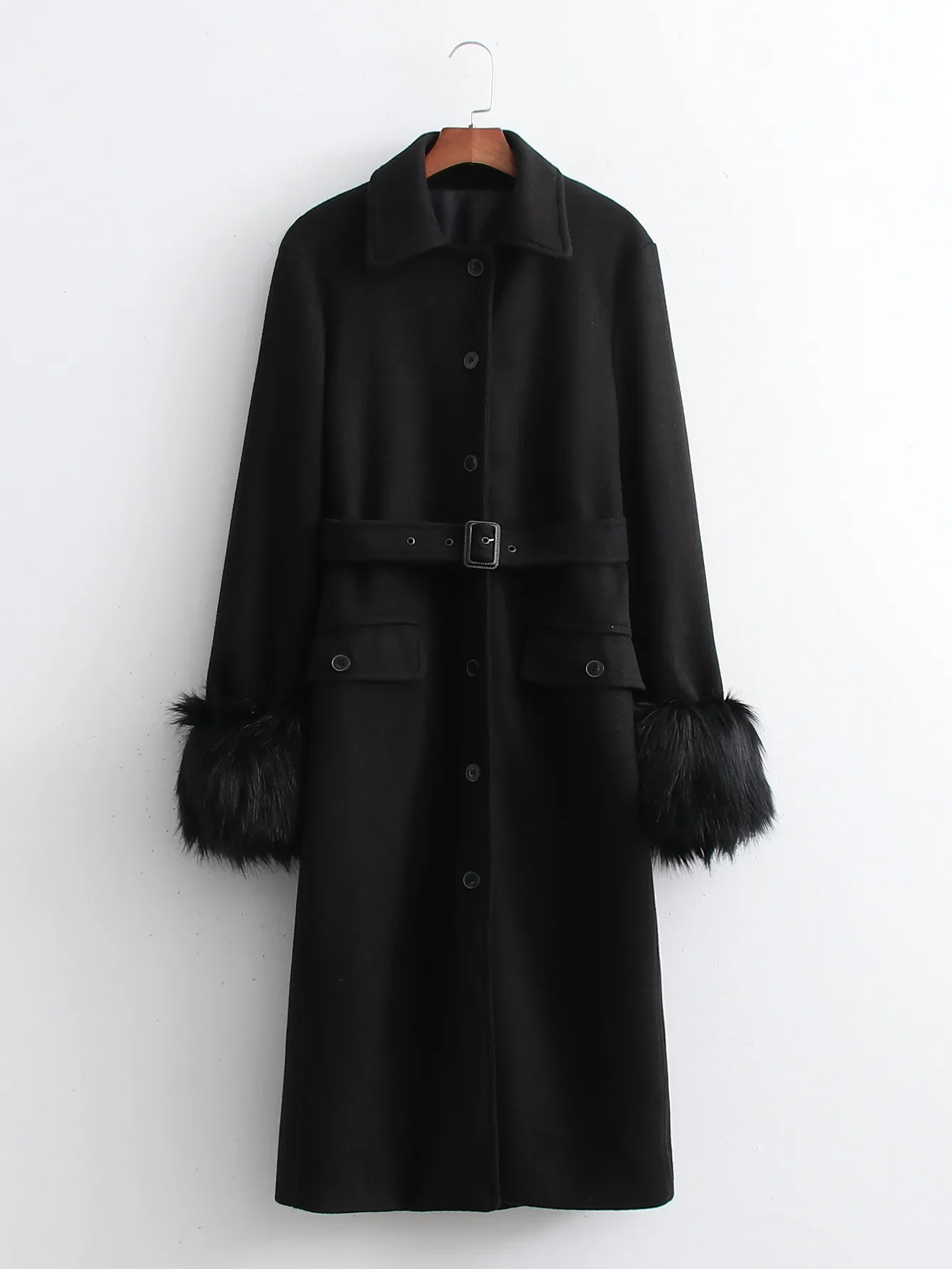 

Women 2023 Winter New Women's Fashion Casual Belt Decorated With Woolen Slim Coat
