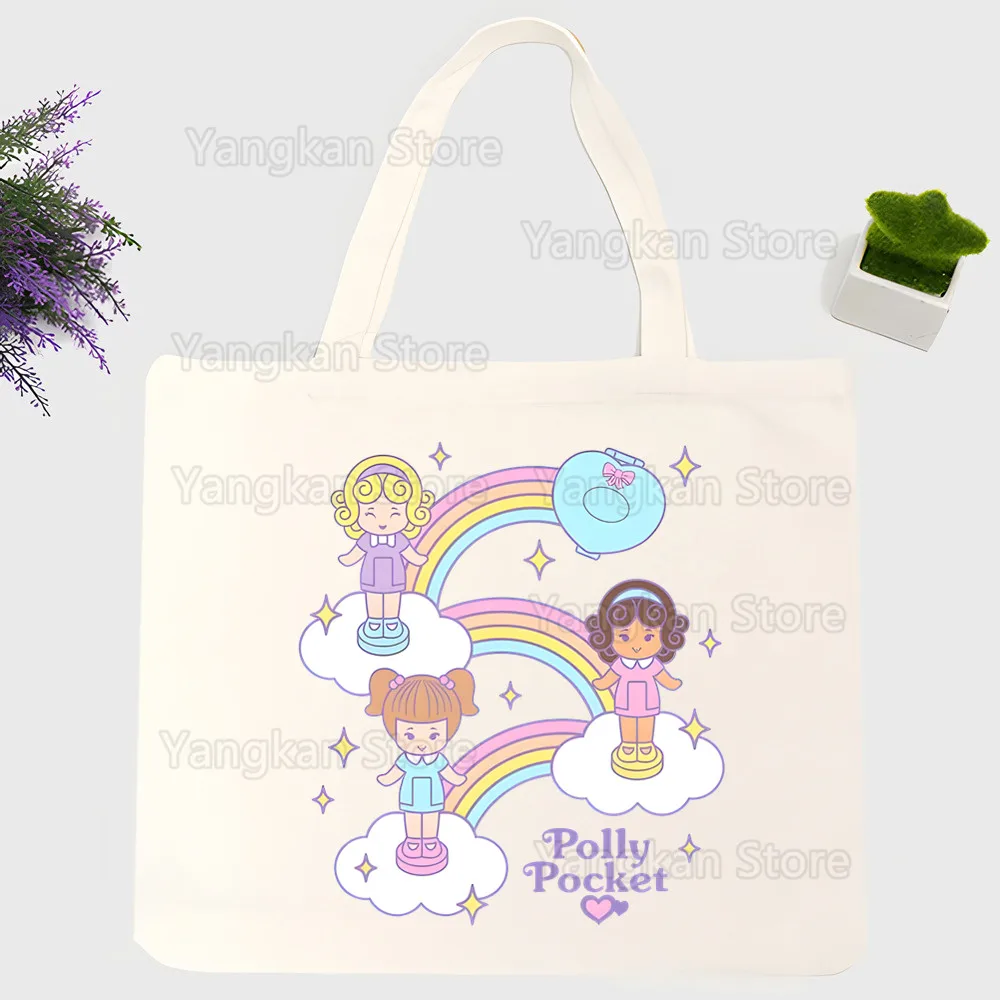 Borsa a tracolla in tela con cartoni animati Polly Pocket Donna Harajuku Divertente borsa shopper ecologica di grande capacità Bolsas De Tela - immagine 2