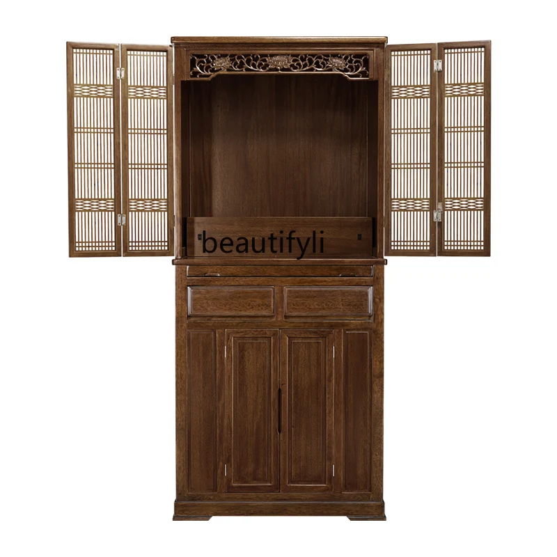 

Solid Wood Buddha Niche New Chinese Style Clothes Closet with Door Altar Light Luxury Altar Buddha Cabinet