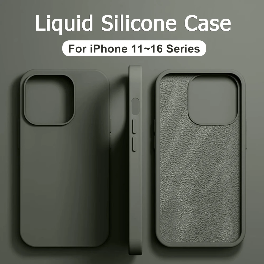 For iPhone 13 12 11 14 15 16 Pro Max Plus Original Liquid Silicone Case Bumper Protective Cover Phone Accessories