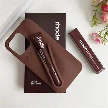 With Box Lipstick Rhode Phone Case for iPhone 16 15 14 13 12 11 Pro Max Plus 16E Makeup Lip Gloss Holder Silicone Back Cover 6