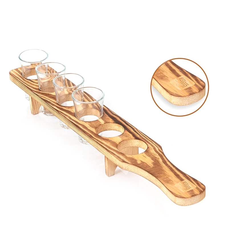 Wine Glasses Stand Wooden Drink Serving Tray With 6 Glasses Glass Cup Rack Tequila Glass Holder Serving Tray For Bar 2