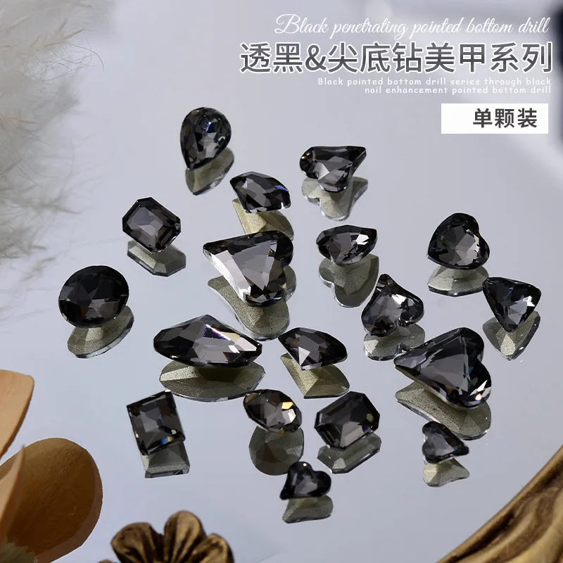 20PCS 스파클 작은 모양의 드릴 다이아몬드 블랙 네일 아트 라인 석 쥬얼리 하트 장식 매니큐어 믹스 모양 장식 매력