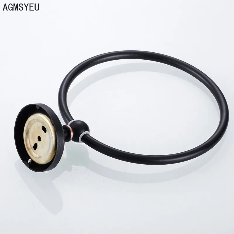 Kitchen towel ring bathroom hardware pendant Wall-mounted rack Yellow Brass Round black bronze towel hand holder
