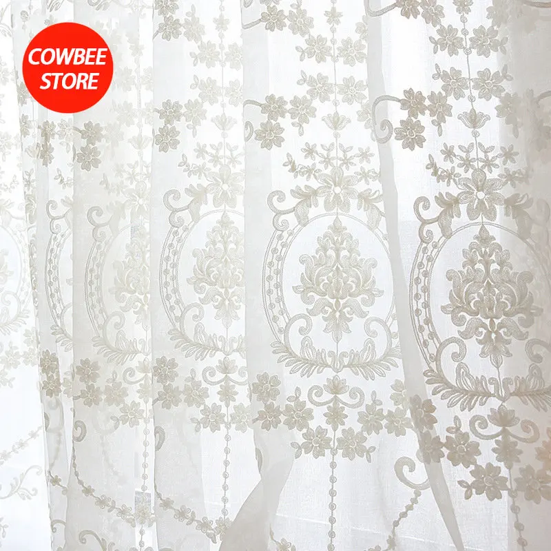 Embroidered White Tulle Sheer Curtains Living Room Bedroom Wedding Voile Flower Drapes Windows Backdrop Europe