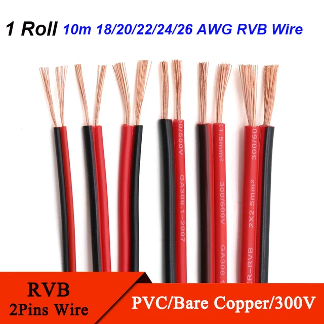 10 Meters 18/20/22/24/26 Gauge AWG Electrical Wire Tinned Copper Insulated  PVC Extension LED Strip Cable Red Black Wire - AliExpress