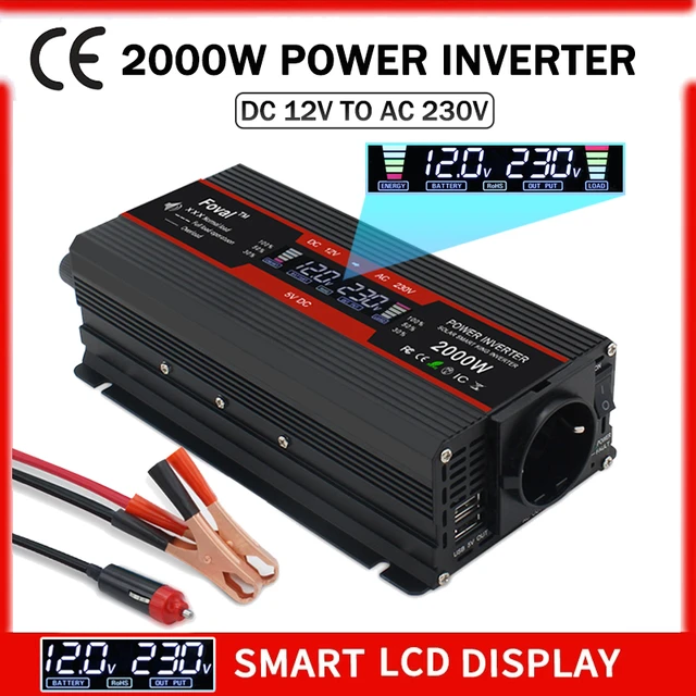 1500W/2000W/2600W/3000W Power Inverter Digital LCD Display DC 12V To AC  220V Solar Dual USB Car Transformer Converter EU Socket - AliExpress