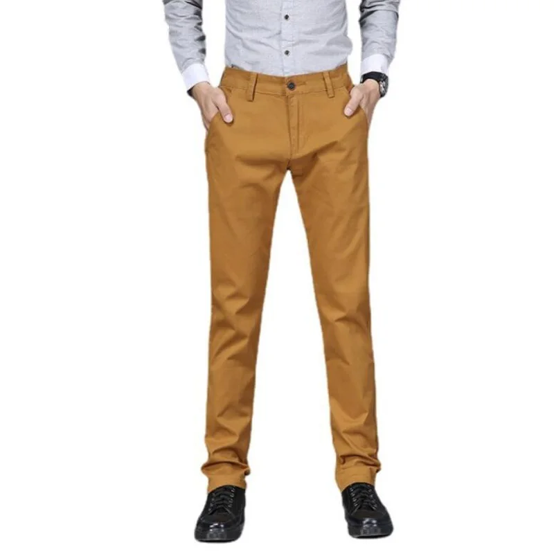 Men Business Straight Cotton Trousers Stretch Elastic Slim Fit Casual Large Plus Size 42 44 46 Khaki Black Red Blue Pant