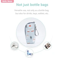 J15U Baby Milk Bottle Bag Cartoon Print Zipper Closure Feeding Bottle Storage