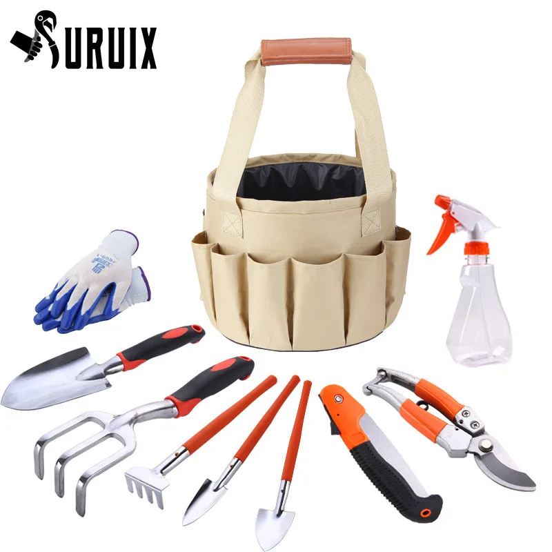 

Ten-piece Portable Portable Garden Tool Set Aluminum Alloy Shovel Garden Scissors Bucket Cloth Bag Garden Shovel Nail Rake