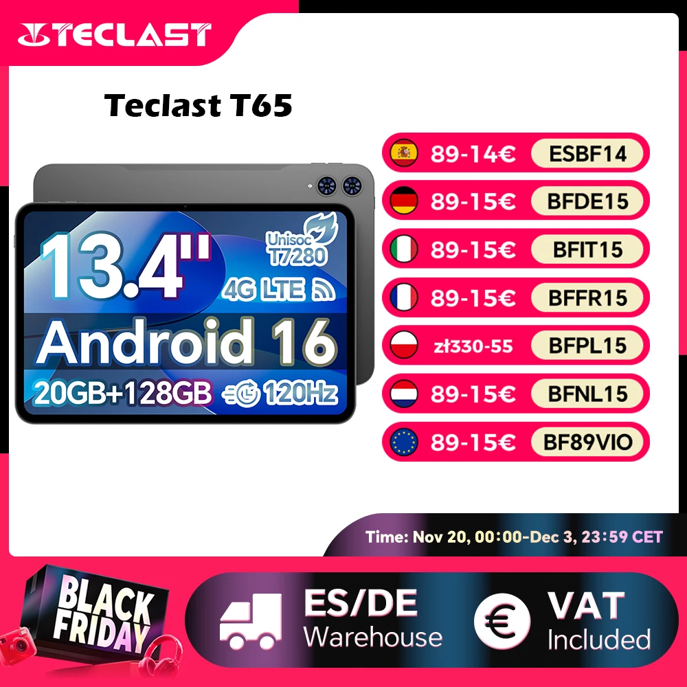 Teclast T65 Android 16 Tablet 13.4 inch 1920x1200 120Hz T7280 8