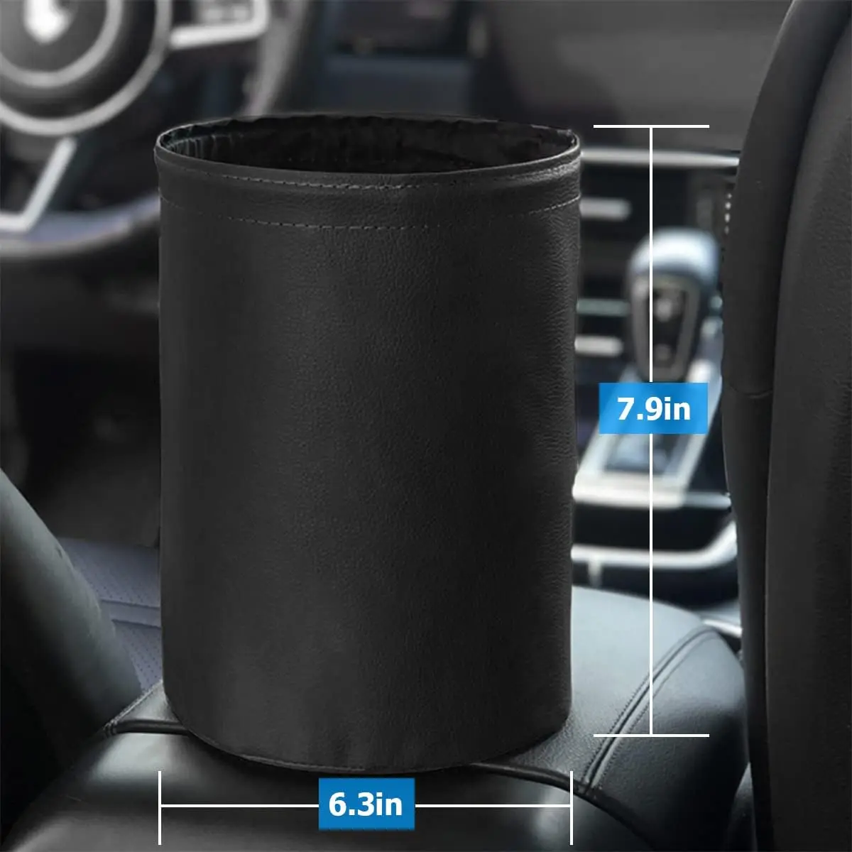 Collapsible Car Rubbish Bin Black Leather Portable Multifunctional Hanging Waterproof Storage Bag