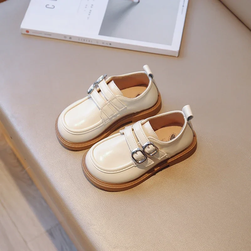 Leather shoes mary jane shoes girls flats Boys Uniform School Shoes Double Buckle Simple Black Spring Soft Casual Kids Fashion Girls Child Leather Shoes Classic