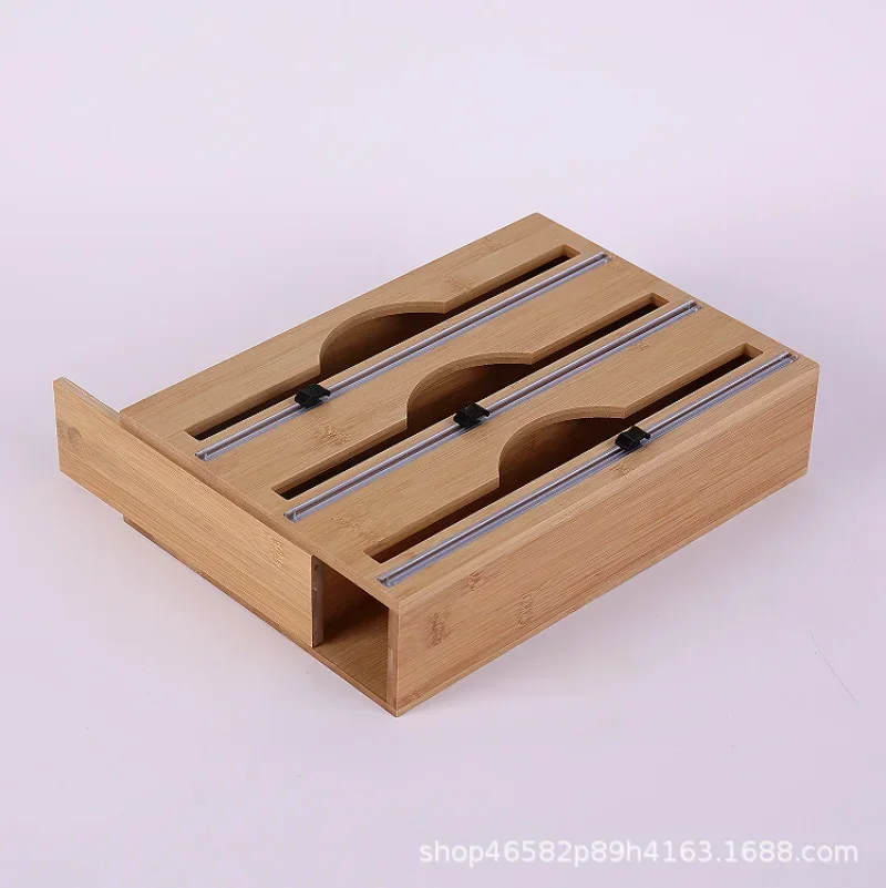 Bamboo Wrap Dispenser Storage Dispenser For Aluminum Foil Dispenser With Cutter Cling Film Holder Kitchen Accessories