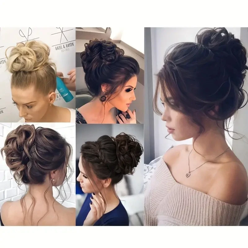Women's Synthetic Messy Curly Hair Bun with Elastic Rubber Bands High Temperature Fiber Invisible Ponytail Wrap for All Types