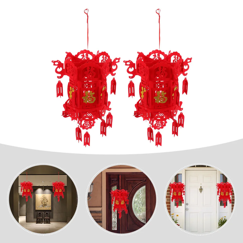 

2 Pcs Palace Lantern Festival Hanging Wedding Decoration Chinese New Year Lanterns Decorations Non-Woven Red