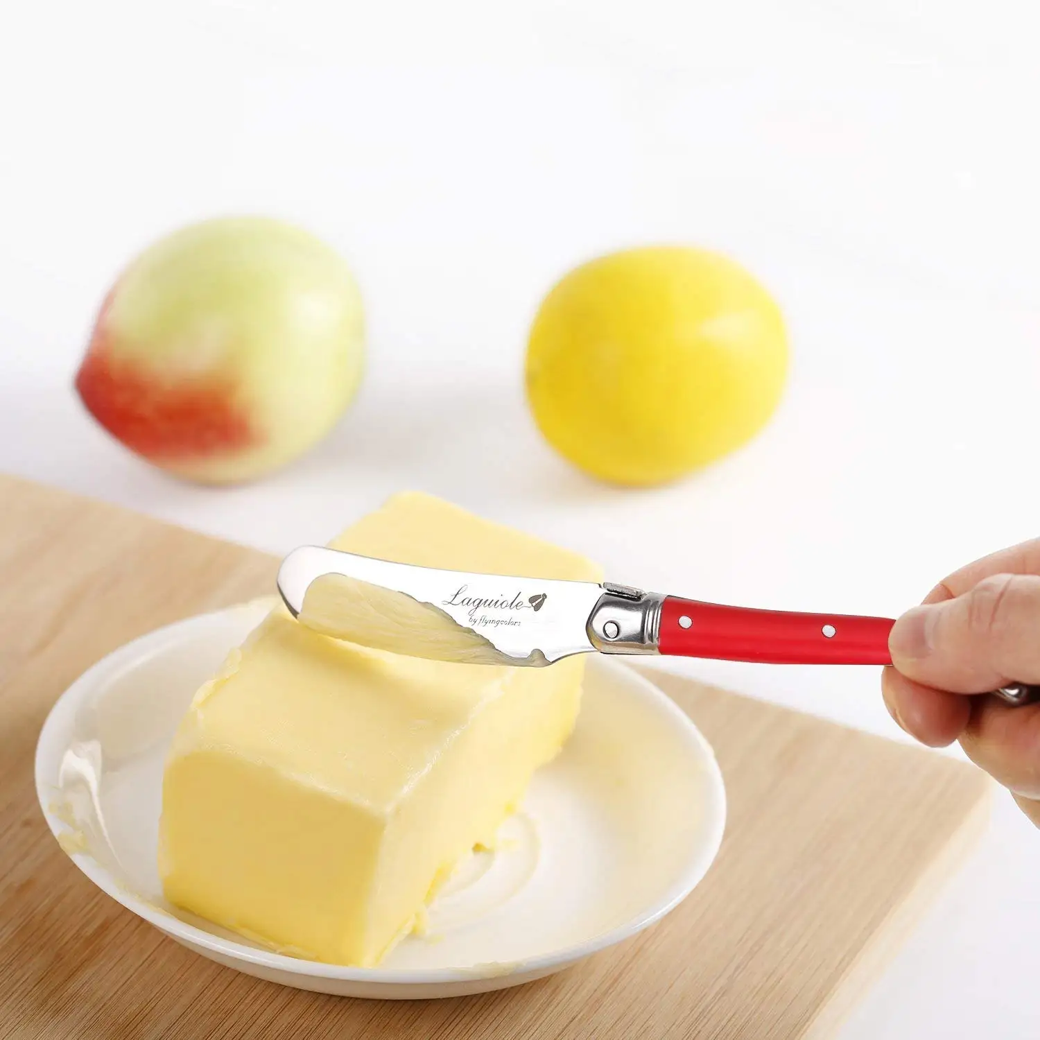 Description Picture 4 of item1/4/6pcs 6.25inch Laguiole Butter Knife Rainbow Plastic Handle Colorful Cheese Spreader Cutter Stainless Steel Dinnerware Set