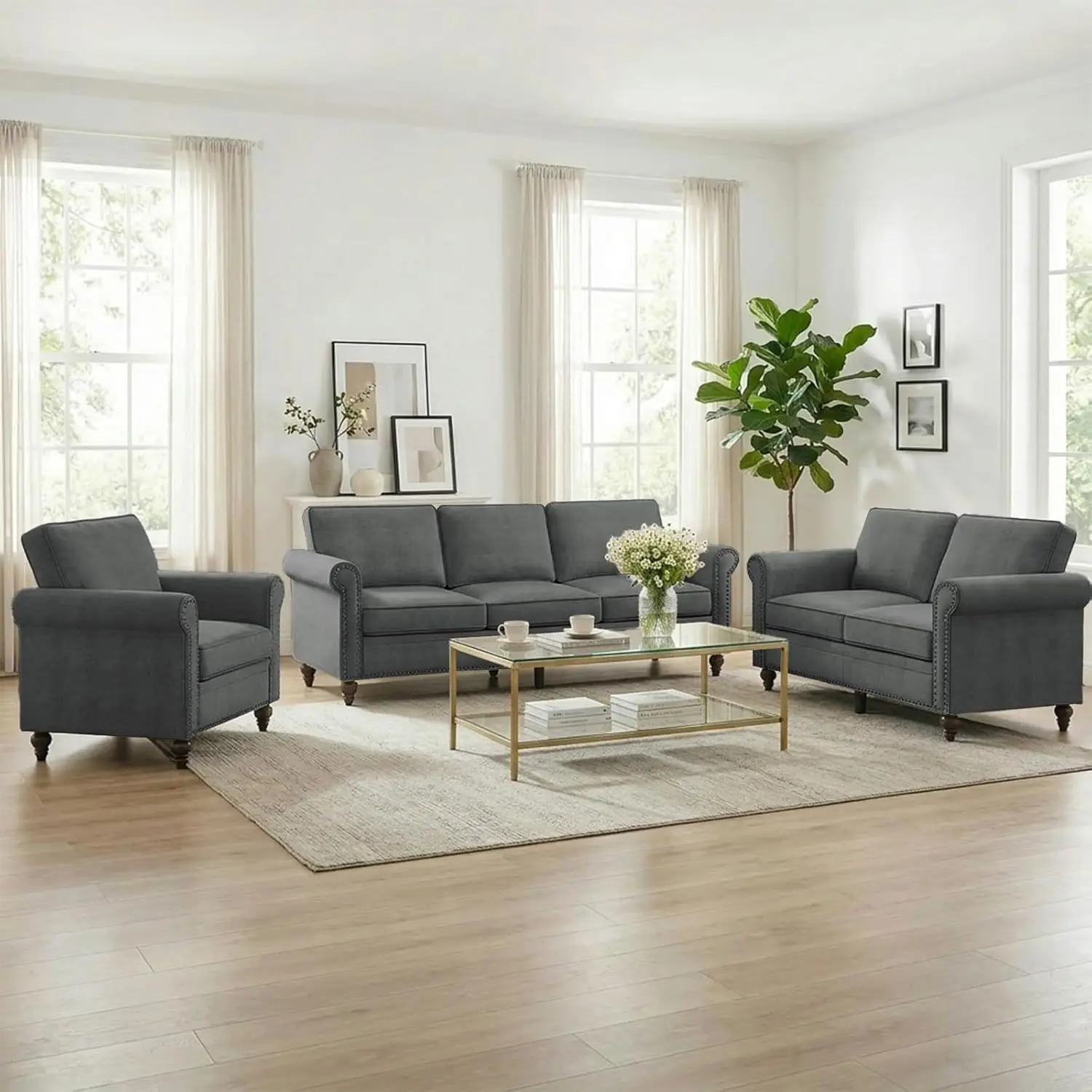 Linen Sectional Sofa Set 1