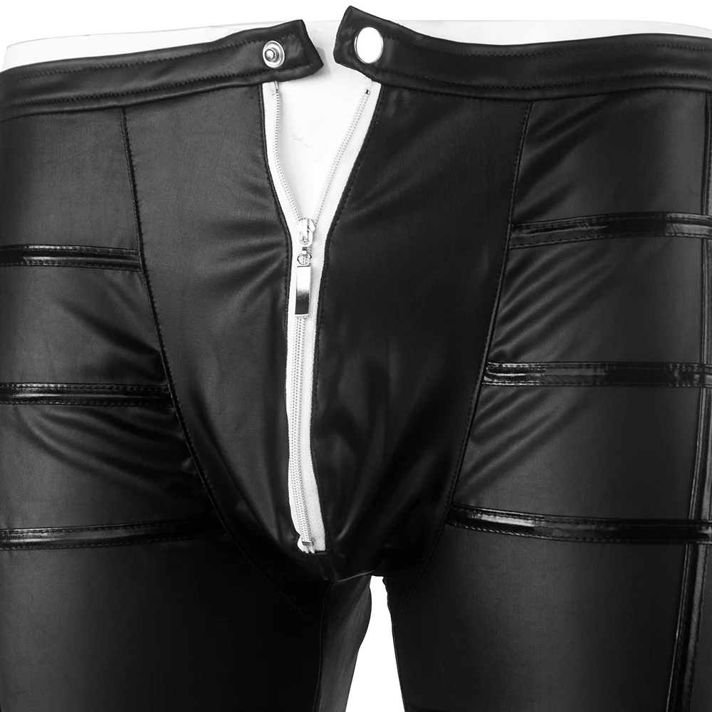 

Trousers Mens Pants Party Outside Home Outdoor Tight Clubwear Long Pouch Wet Look Zip Black Leggings Night Club