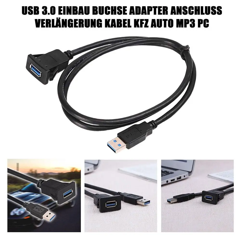 Cavo USB 3.0 Per Montaggio A Pannello Quadrato - Doppio Maschio-Femmina, 1 Metro, Per Auto, Barca E Moto