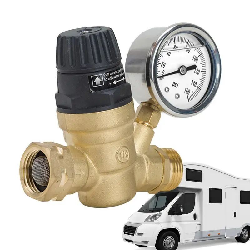 

RV Water Pressure Regulator Brass Water Pressure Reducer Regulator Food-Grade Brass Water Pressure Regulation Accessory For RV