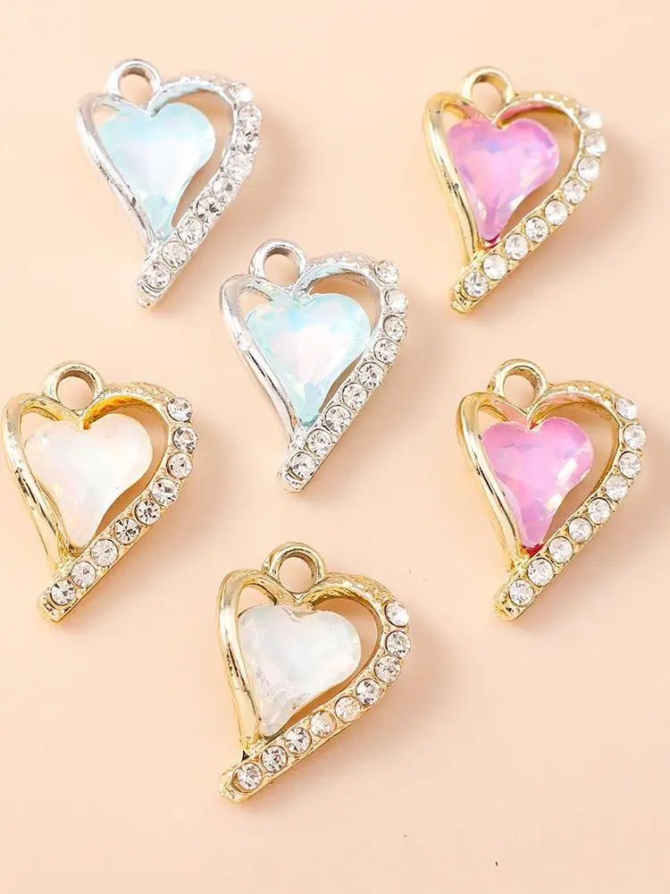 Leslie 10 Stück 13 x 18 mm funkelnde Kristall-CZ-Liebesherzen-Anhänger für die Schmuckherstellung, DIY-Ohrringe, Halsketten, Zubehör – Detail 6