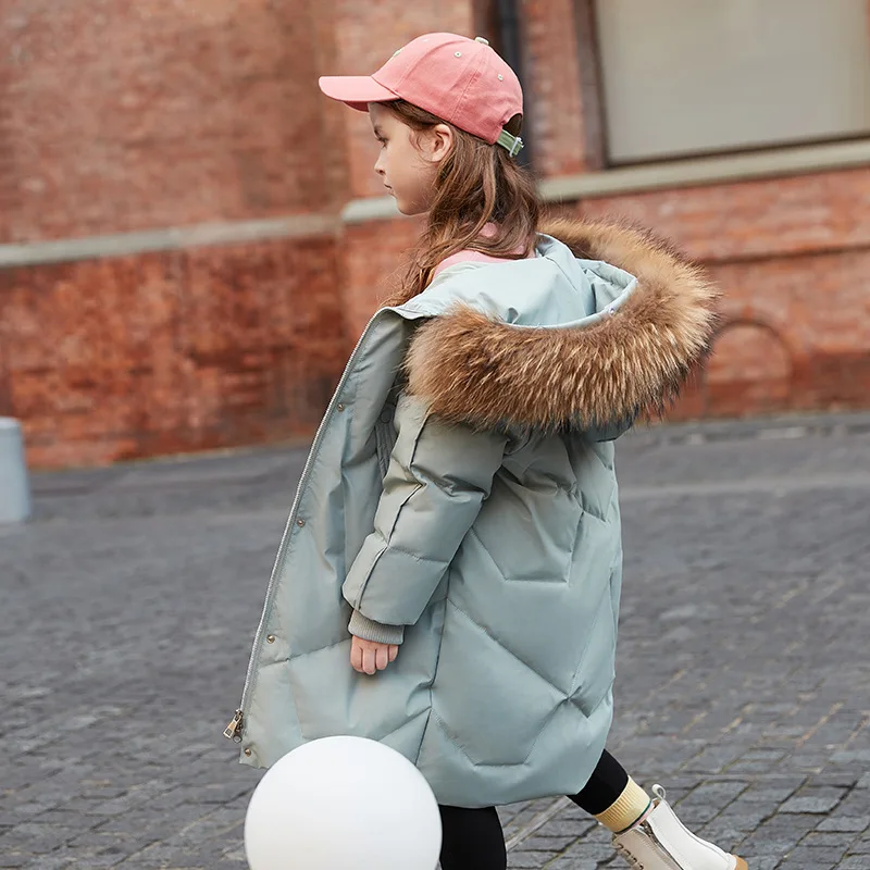 2025 Russia Winter Down Jacket For Girl Real Fur Thick Warm Hooded