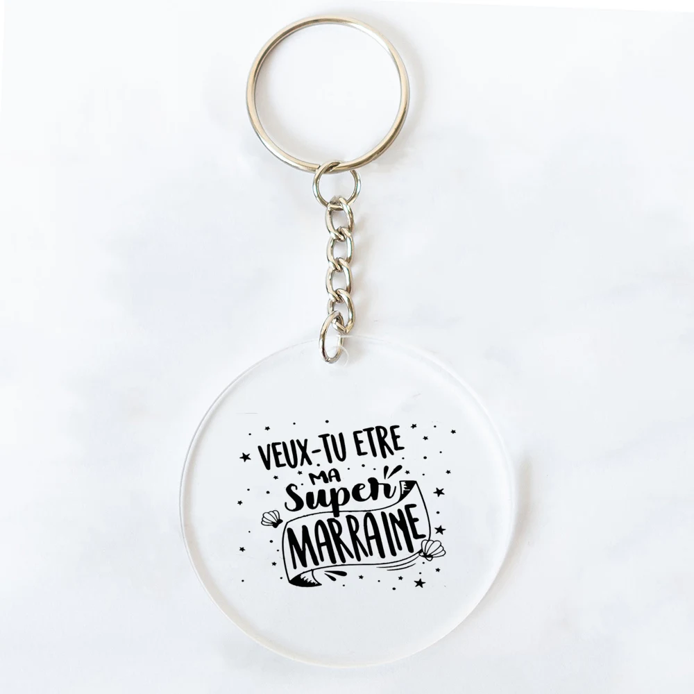 Super Mom & Dad Print Keychain Transparent Circle Keyring Acrylic