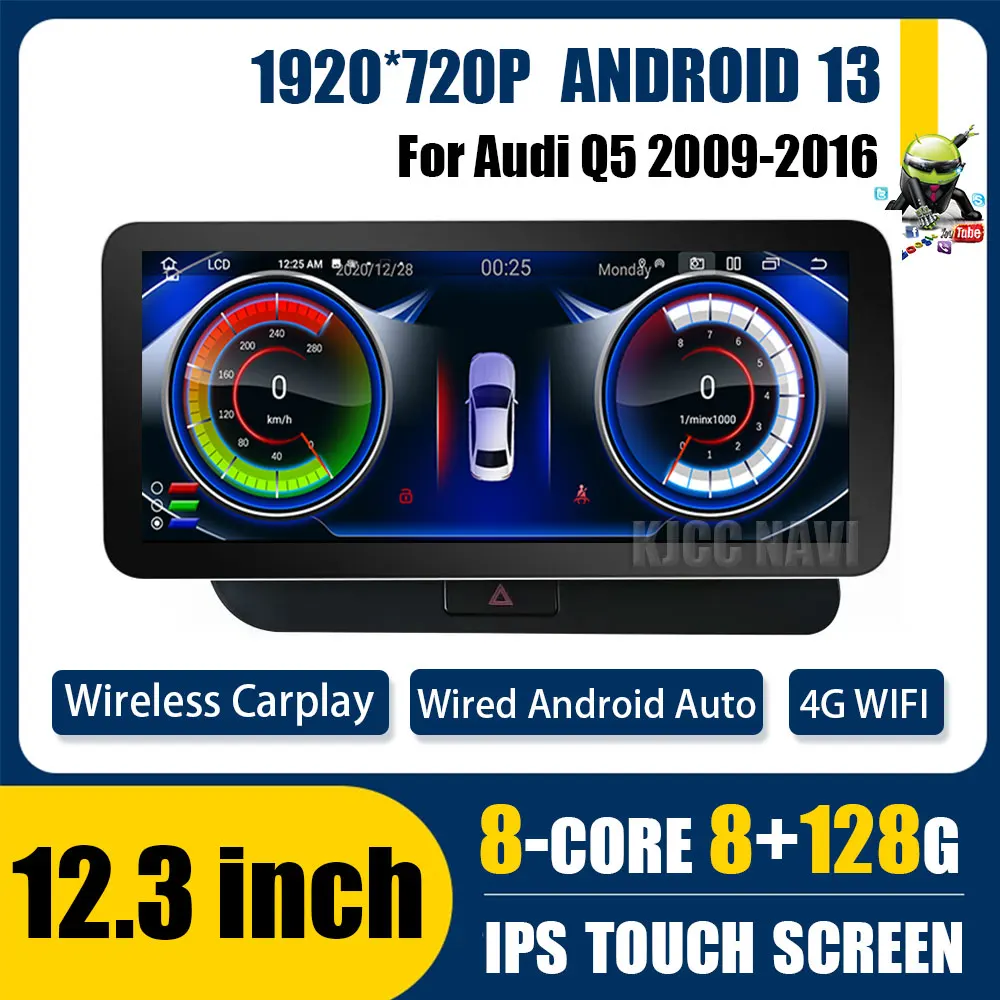 

12.3'' For Audi Q5 2009-2017 Wrieless Apple CarPlay Android Auto Car Multimedia System Head Unit Rear Camera BT 4G SIM Card