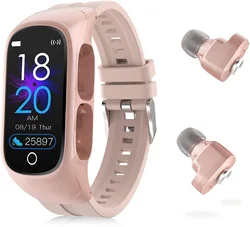 Smart Watch Earbuds - Fitness Tracker Combo Wireless Bluetooth Earphones,2 in 1 Activity Bracelet Receive Calls Messages Music