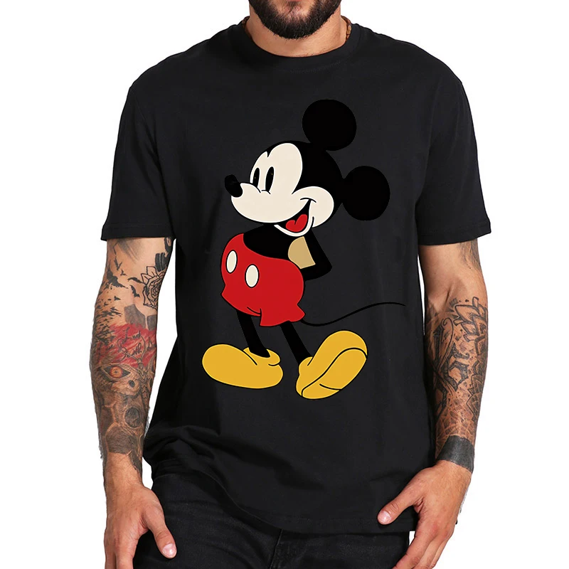 

Cotton T-shirt For Men Disney Mickey Mouse Pattern Women's T-shirt Anime Tops Summer Fashion Couples Section Short-Sleeved