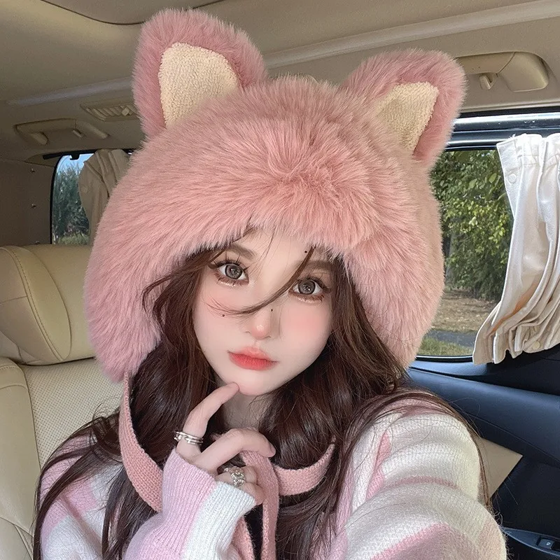 

Winter Cute Fox Ears Women's Hat Personality Warm Set Head Thunderbolt Hat