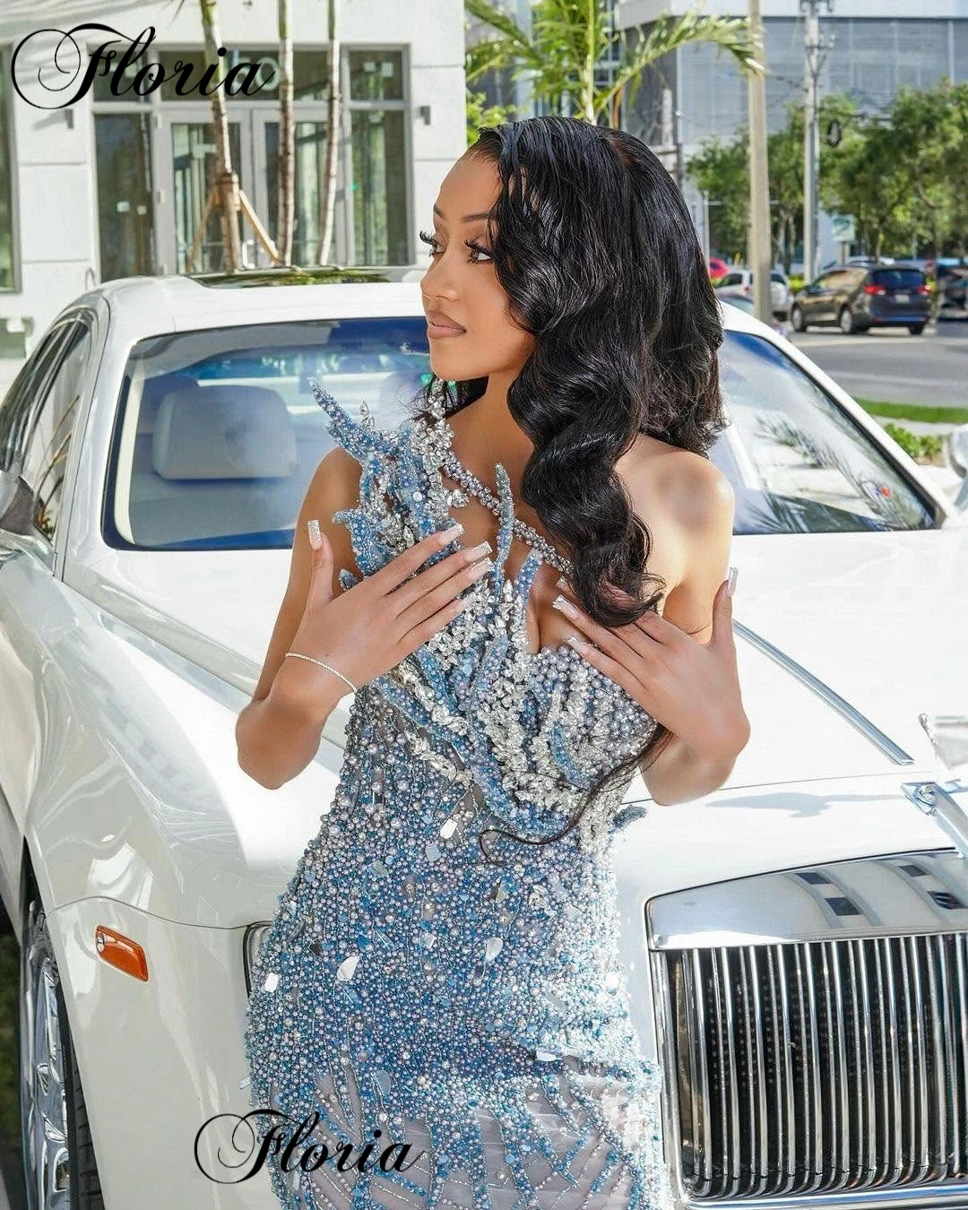 Blue Beaded Cocktail Dress Mermaid One Shoulder Elegant Engagement Dress Evening Dress Customized
