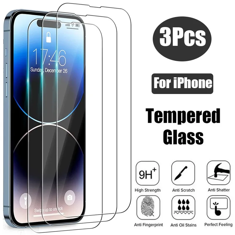 

Закаленное стекло с полным покрытием для iPhone 11 Pro 12 Mini 13 14 Pro Max, Защитная пленка для экрана iPhone 7, 8, 6, 6s, 14 Plus, X, XR, стекло, 3 шт.