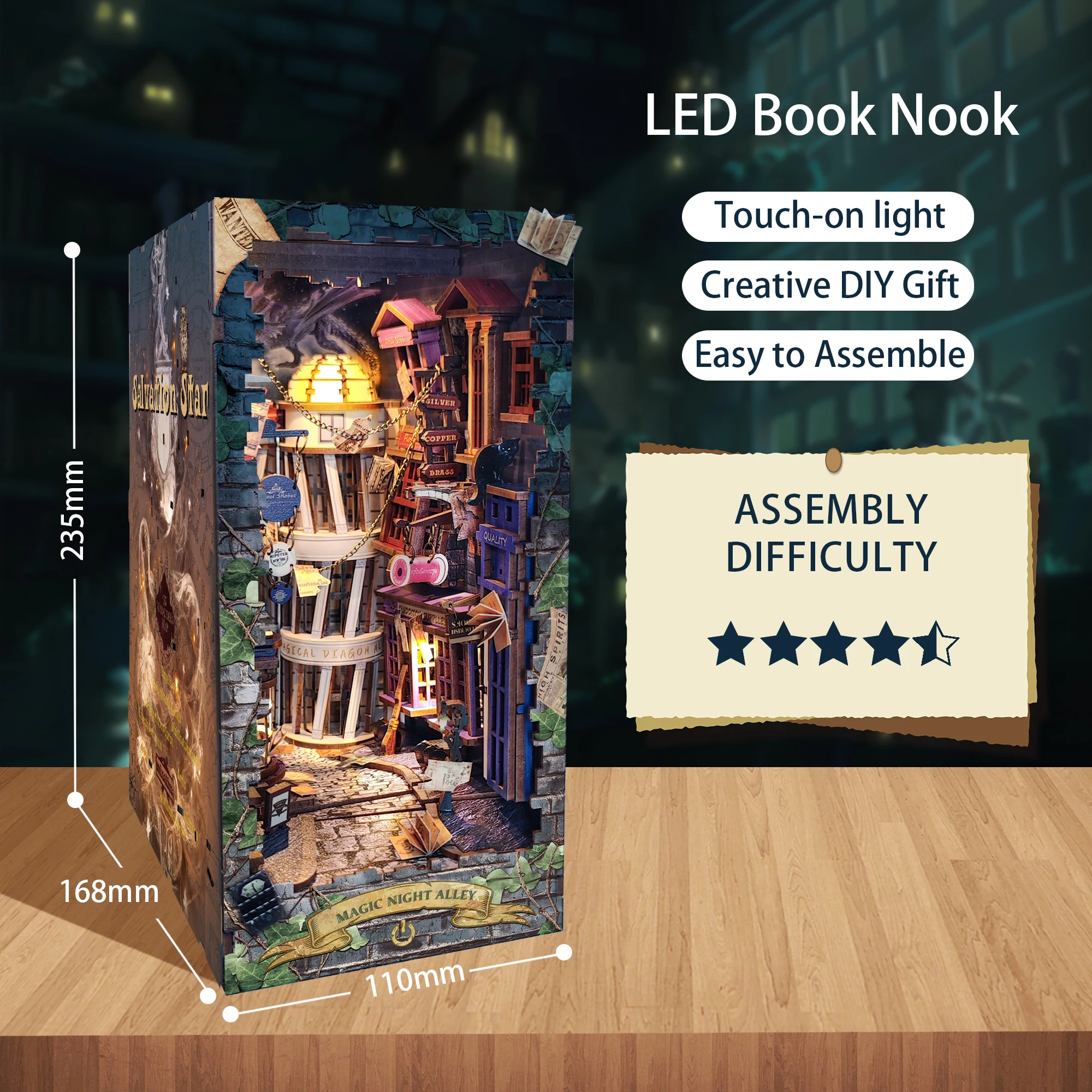 suruim DIY Book Nook Kit Boekensteun Puzzel Miniatuur Hoek Bibliotheek Boekenplank Insert Boekensteunen Decoratie Boeken Ornamenten Geschenken voor Volwassenen (Magic House-2