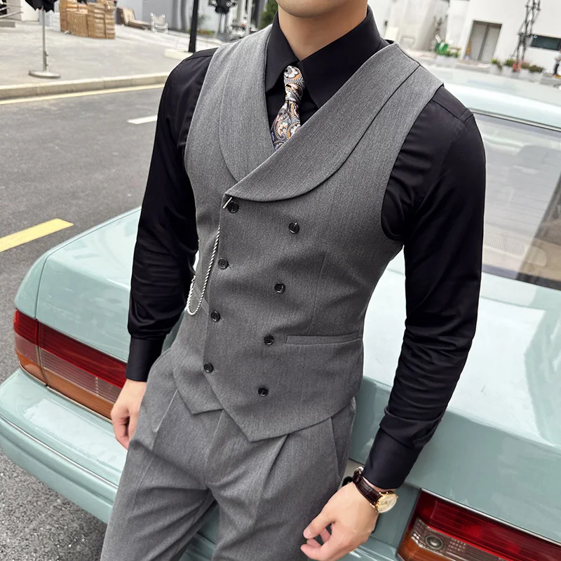 (1 Pcs Vest）2024 Latest Style Design Double Breasted Men Suit Vests Formal Groom Wedding Social Slim Fit Sleeveless Vest Coats 6