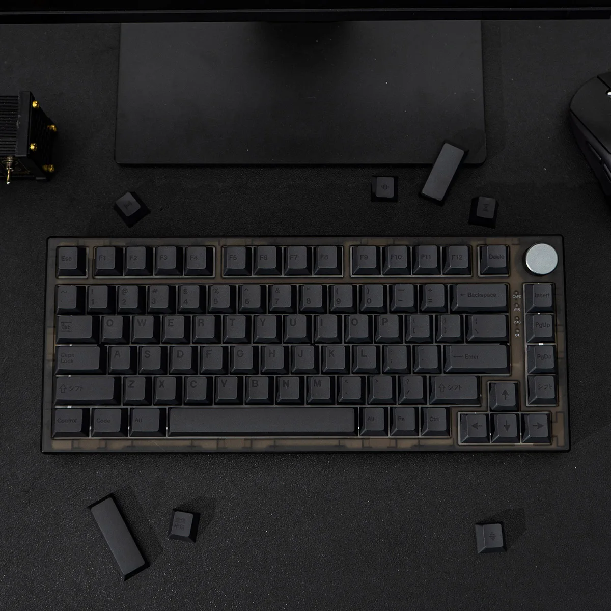PBT Keycaps para teclado mecânico, Carbon Black,Opaque Dark Legends, Perfil cereja