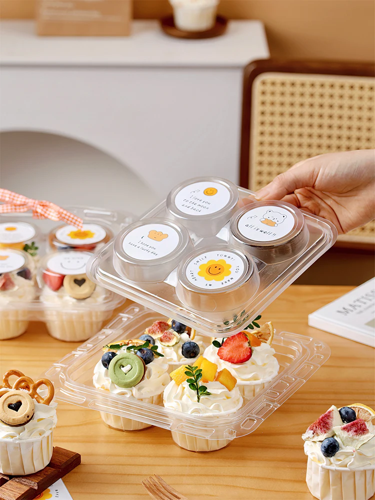 Portable Cupcake Paaging Box 4 Pieces Sweet Treats Picnic ternoon Tea Baking Paaging Box Handheld Cake Box Kitchen Cooking