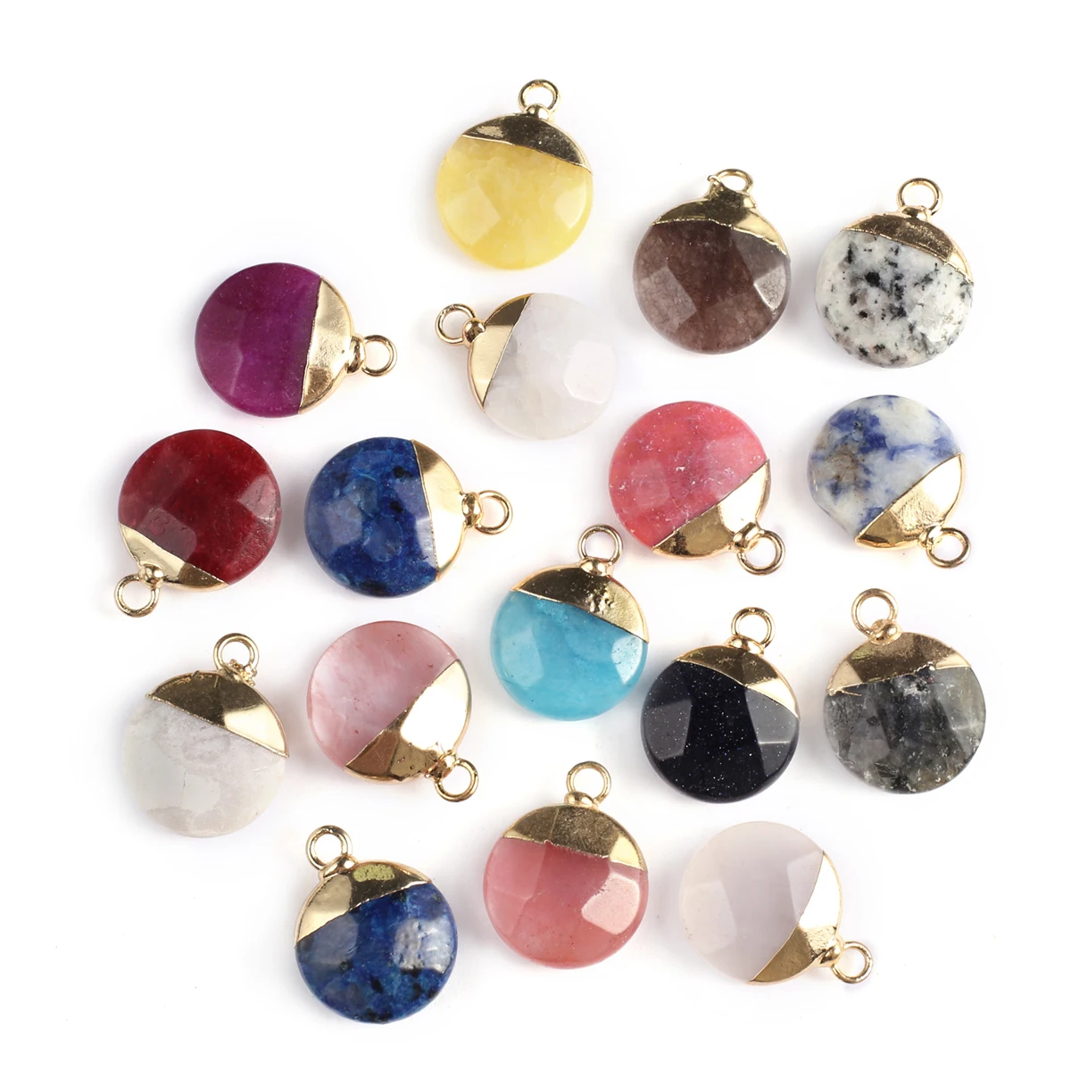 

Natural Semi-Precious Stone Pendants Gold Plated Round Lapis lazuli Quartz for Jewelry Making Diy Women Necklace Earring Gifts