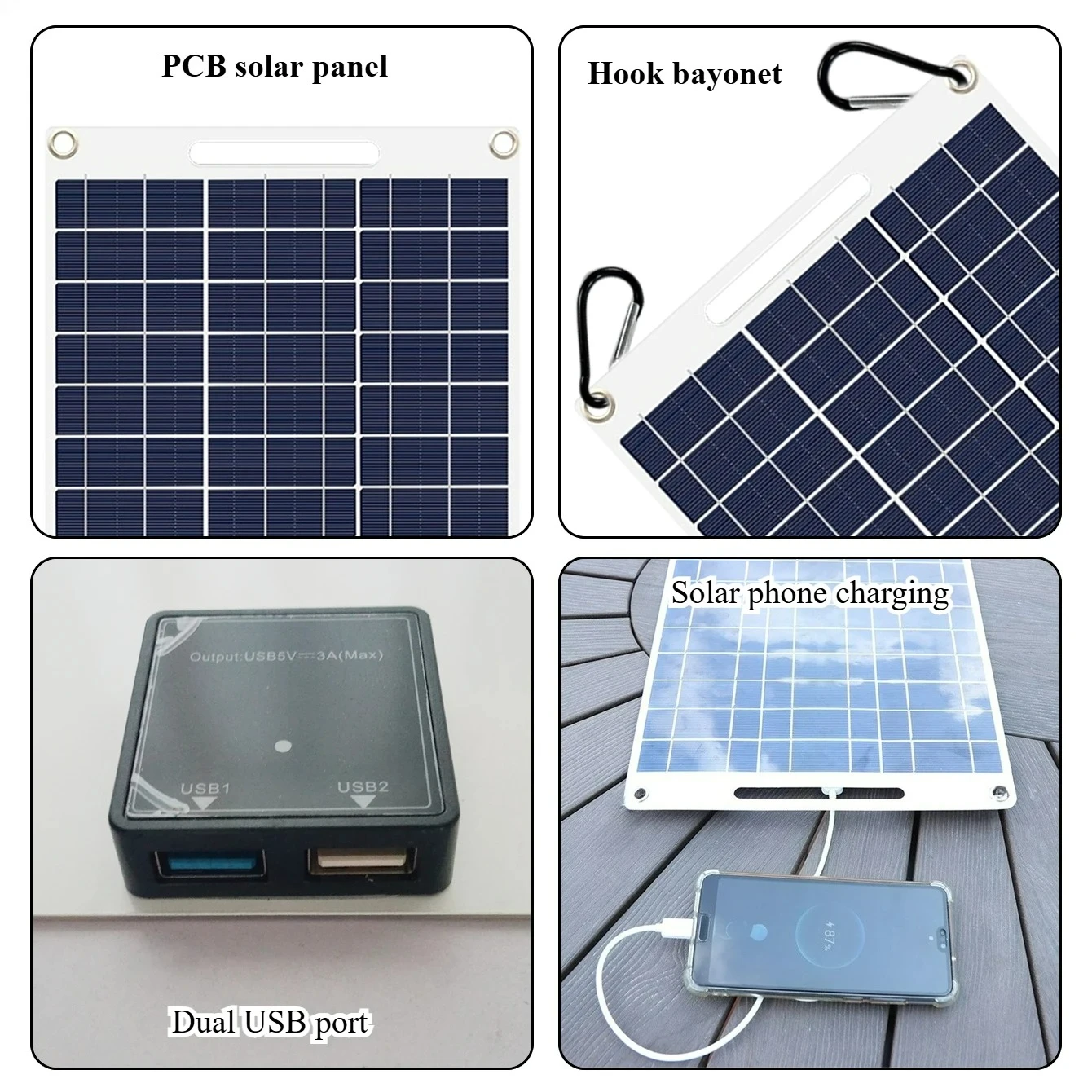 Caricatore Solare Portatile 5V 15W 20W con Doppia Porta USB, Ricarica Rapida, Impermeabile, Power Bank Solare per Campeggio, Escursionismo, Emergenze all'Aperto - Image 4
